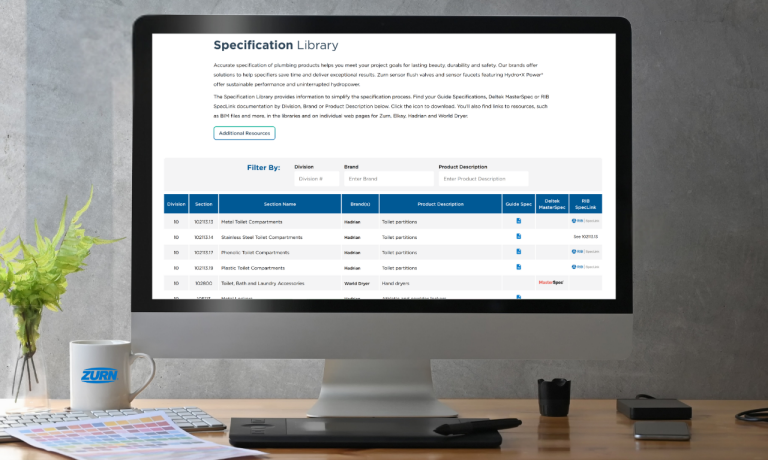 Bibliothèque de spécifications Zurn